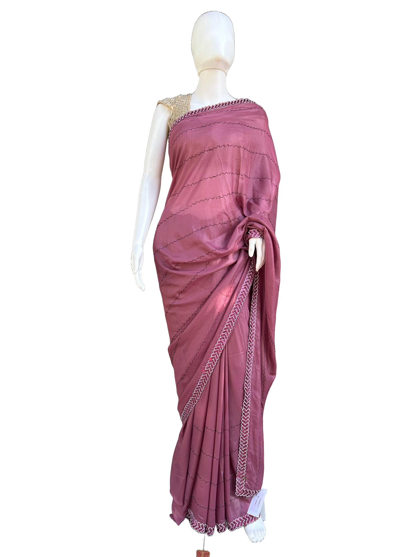 Shimmering Blush Jimmy choo Saree with Diamond work on border
