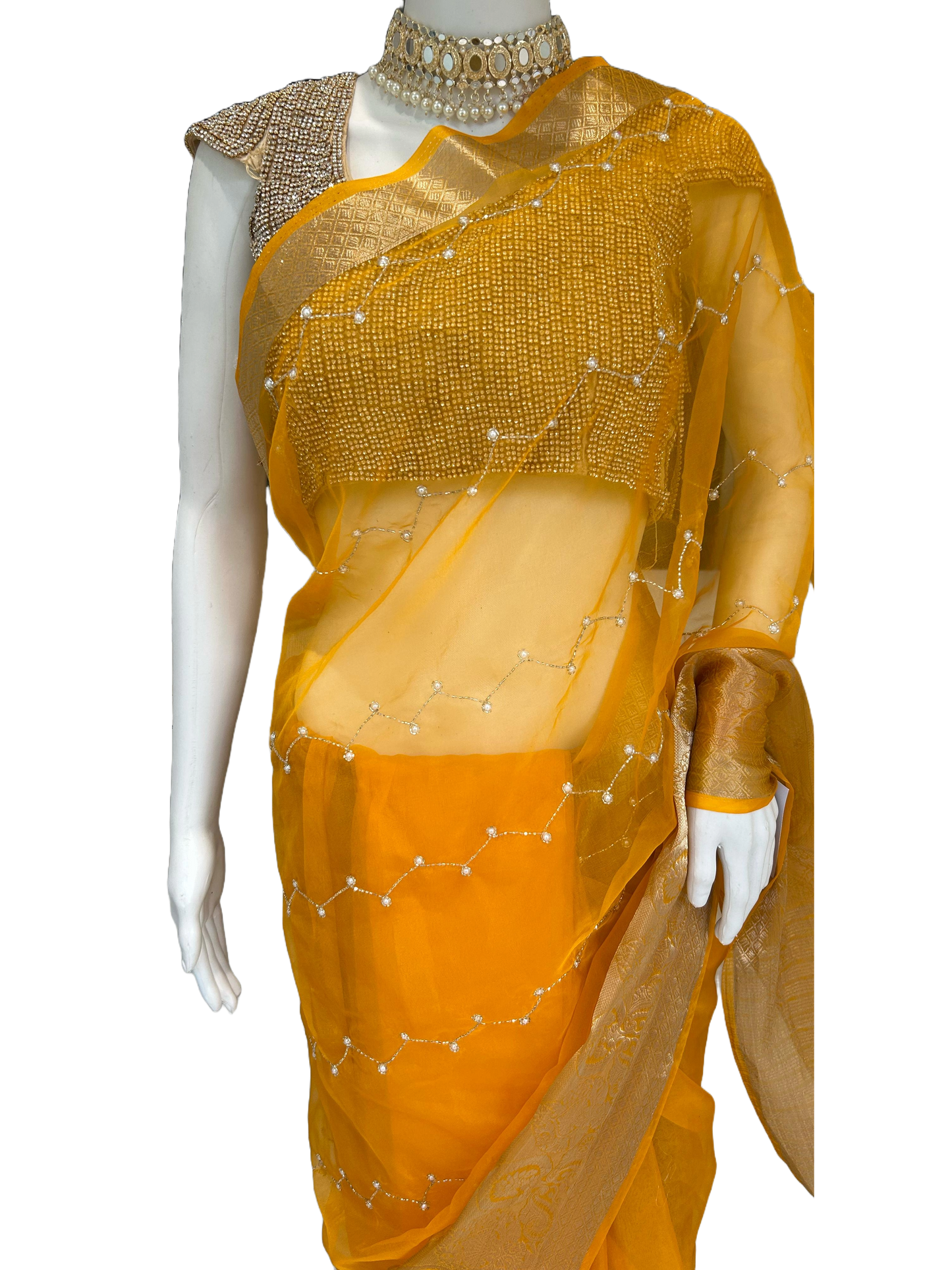 Yellow Organza Saree with Golden embroidery