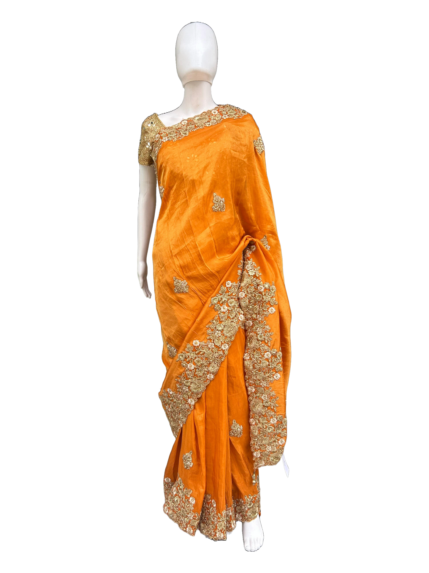 Zari work Viscose Carrot Orange Embroidered Saree