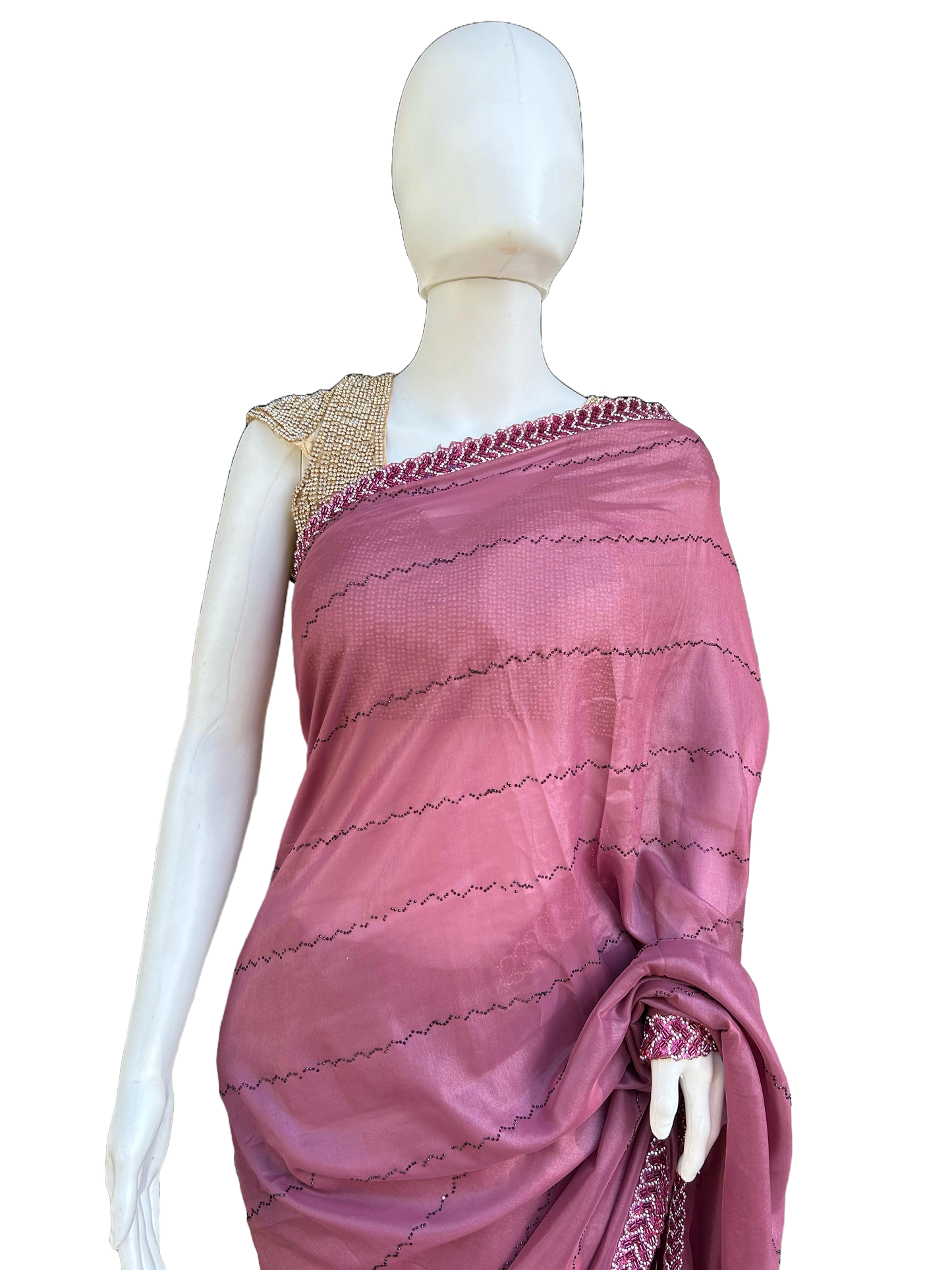 Shimmering Blush Jimmy choo Saree with Diamond work on border