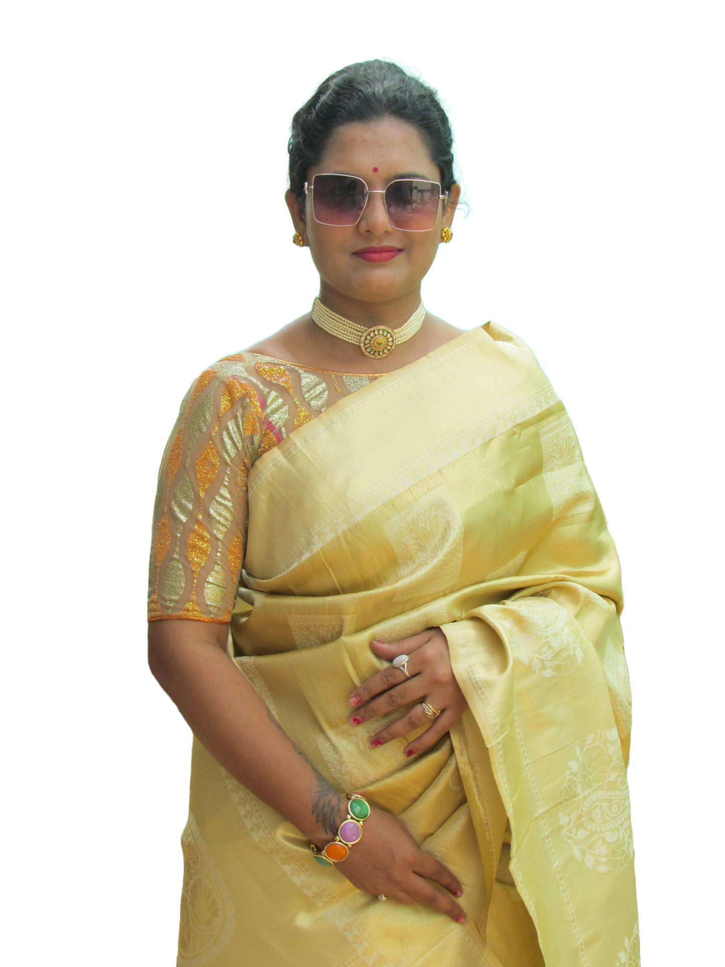 Pretty Women's Golden Kanjivaram Silk Saree