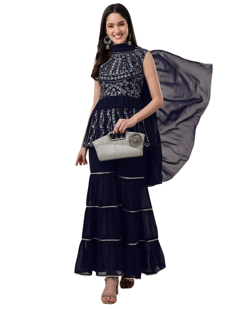 Pretty Women's Peplum Embroidered Sharara Set
