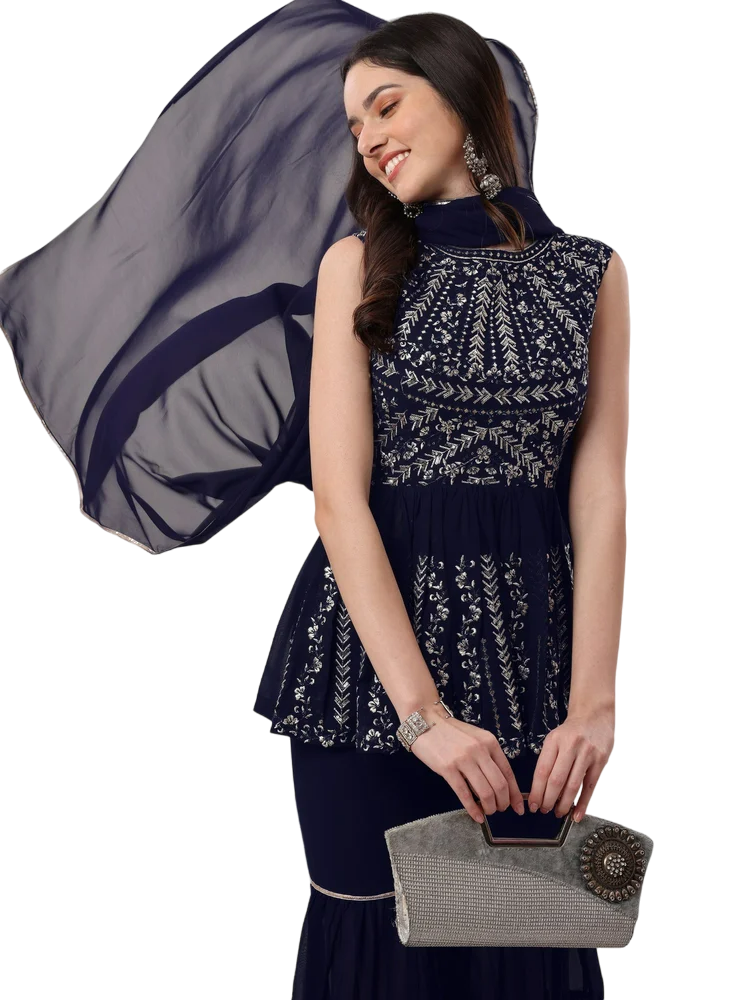 Pretty Women's Peplum Embroidered Sharara Set