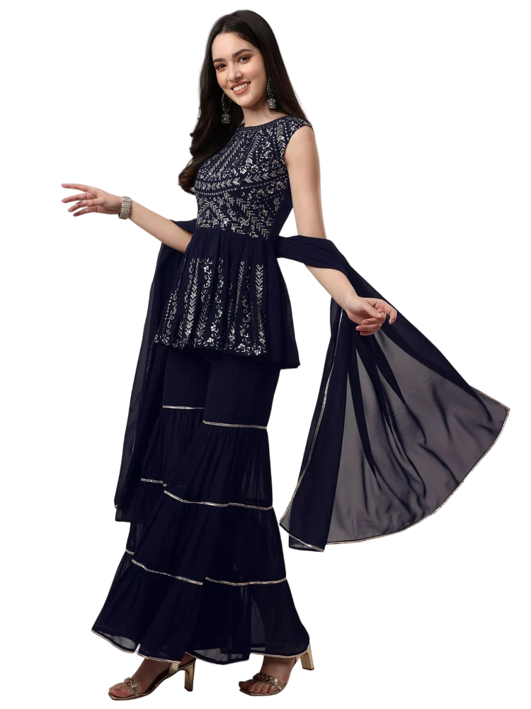 Pretty Women's Peplum Embroidered Sharara Set