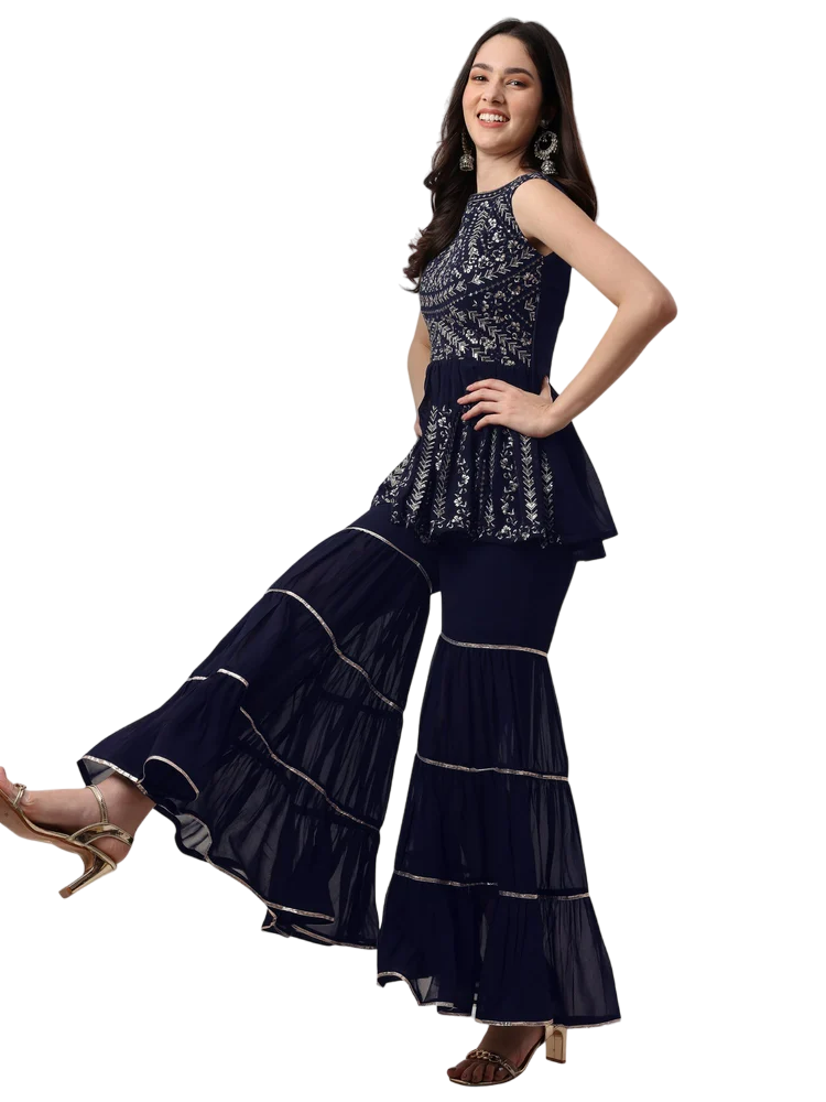 Pretty Women's Peplum Embroidered Sharara Set
