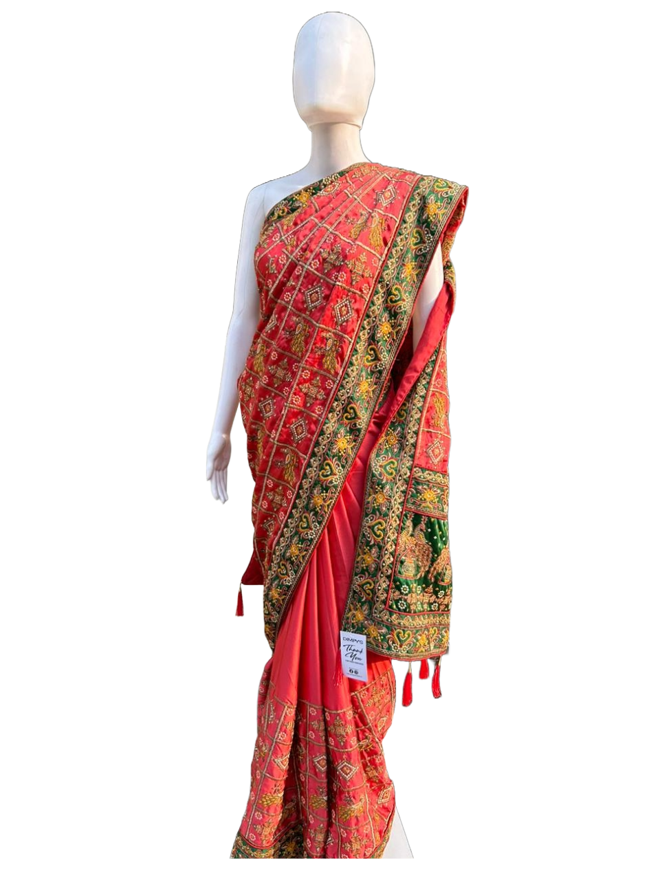 Pretty Women's Reddish-Green Bandhini Saree