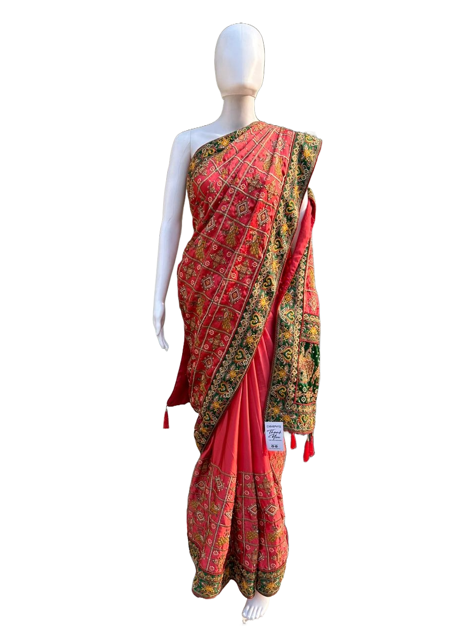 Pretty Women's Reddish-Green Bandhini Saree