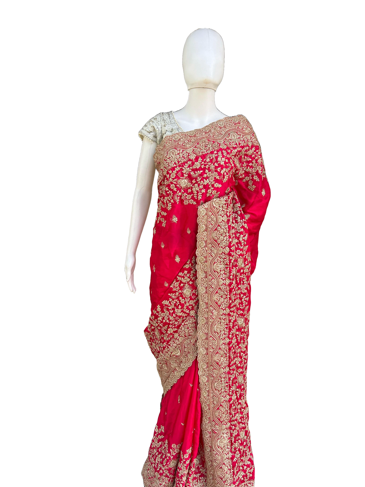 Premium quality Bridal look Saree with Satin fabric in Red Color