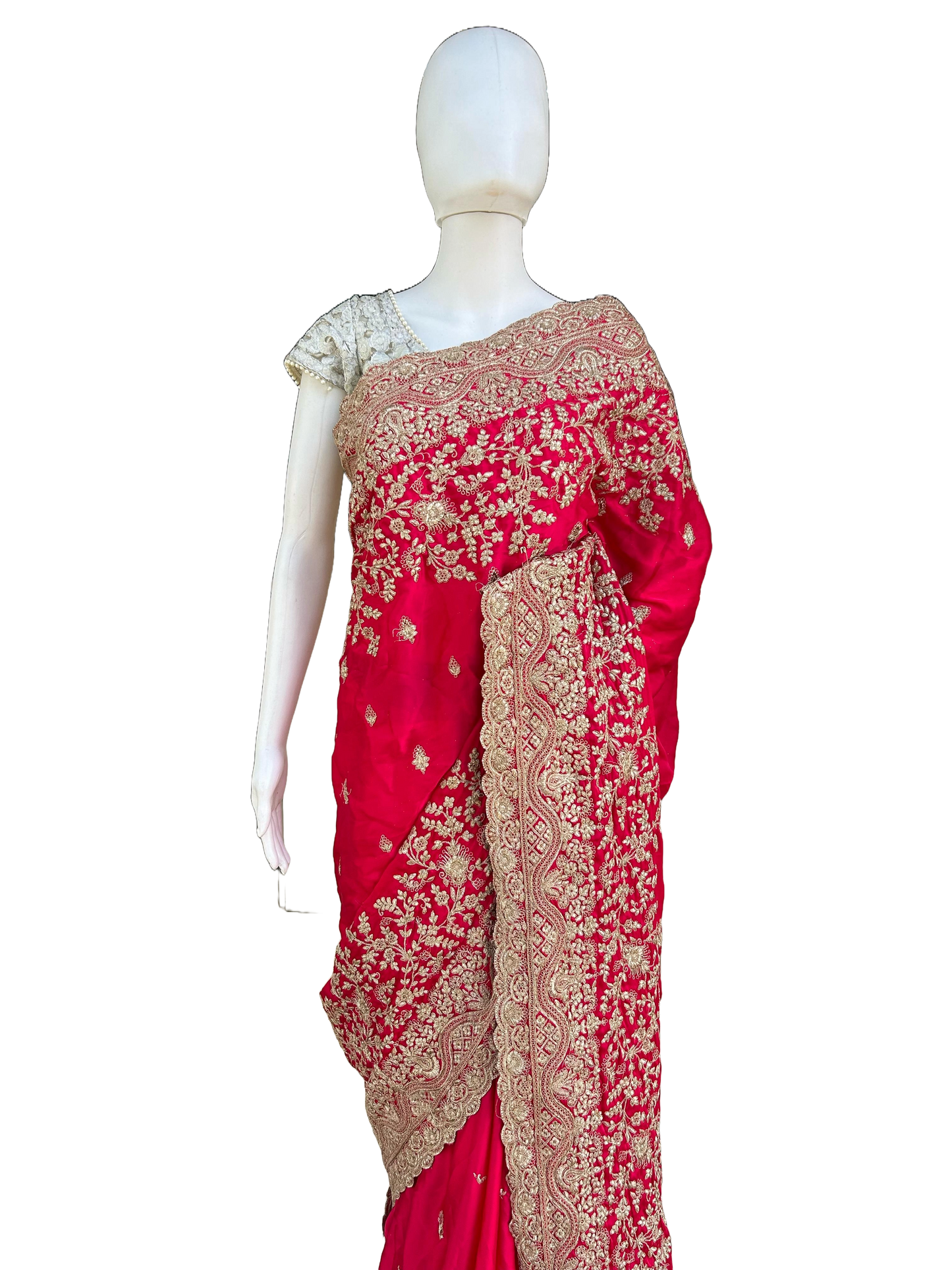 Premium quality Bridal look Saree with Satin fabric in Red Color
