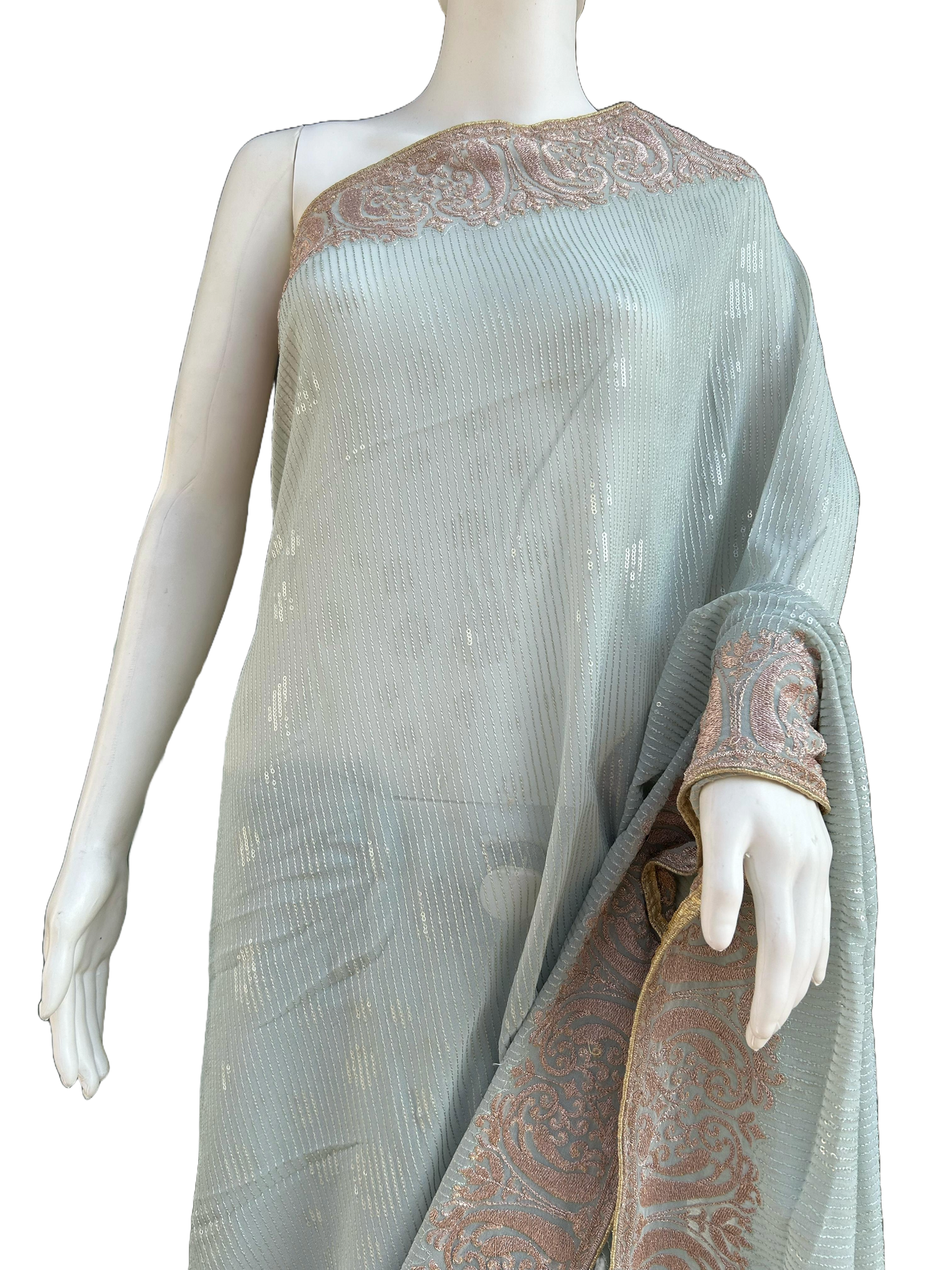 Premium Ash gray Simmer Saree with beautiful embroidery