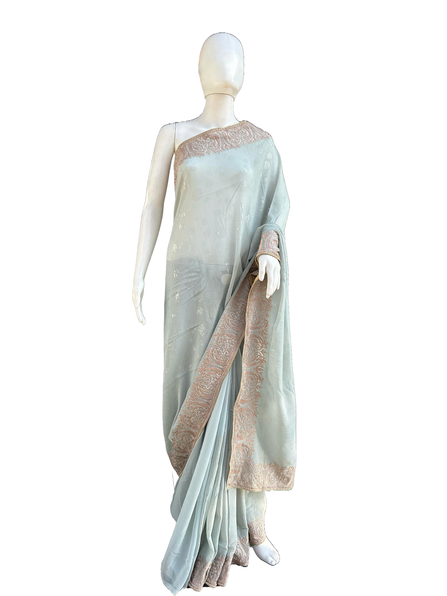 Premium Ash gray Simmer Saree with beautiful embroidery