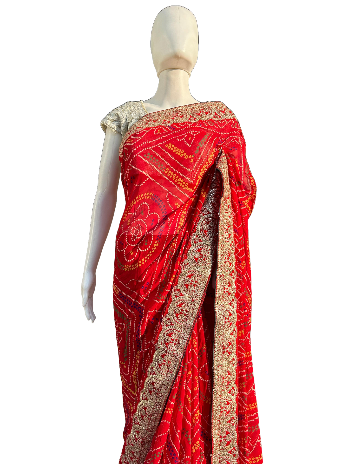 Beautiful Bandhej Red Saree in Bridal look