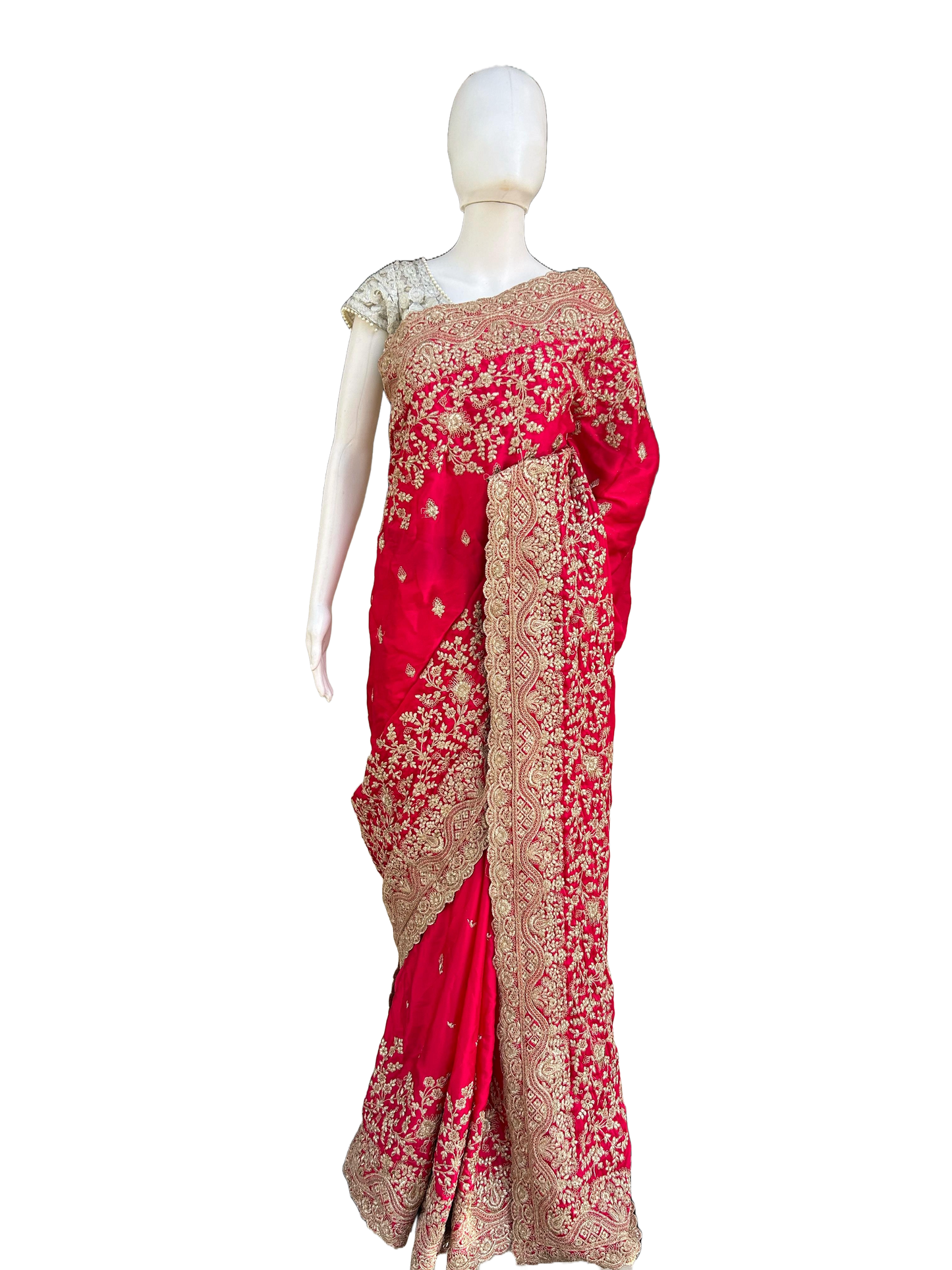 Premium quality Bridal look Saree with Satin fabric in Red Color