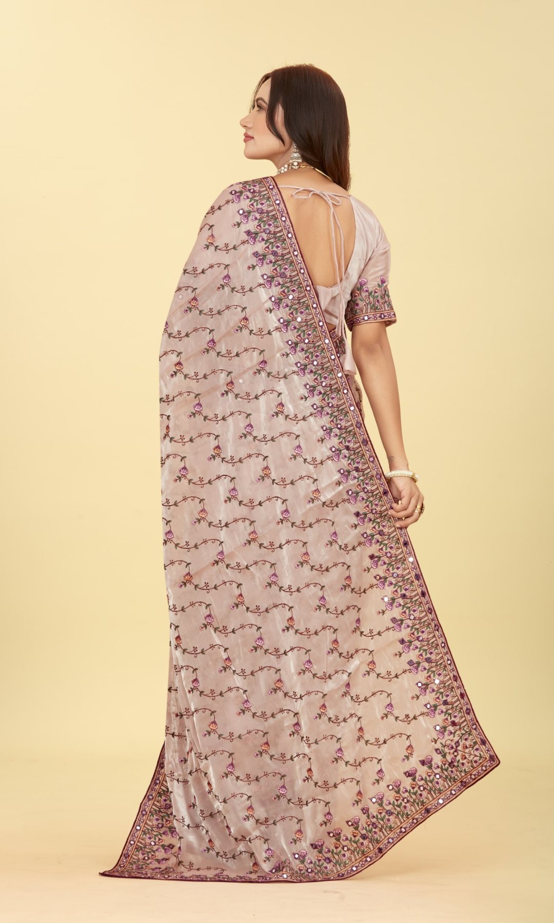 Pretty Women's premium Embroidery pure mirror worked Organza Saree