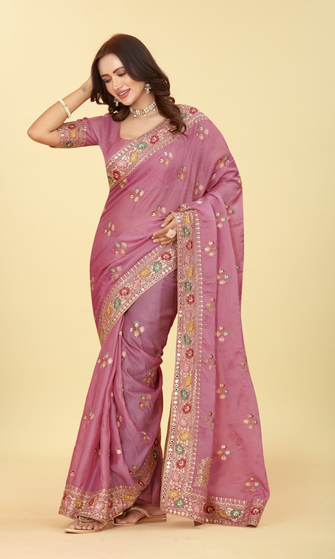 Premium Jari and Pure Mirror worked Organza Saree