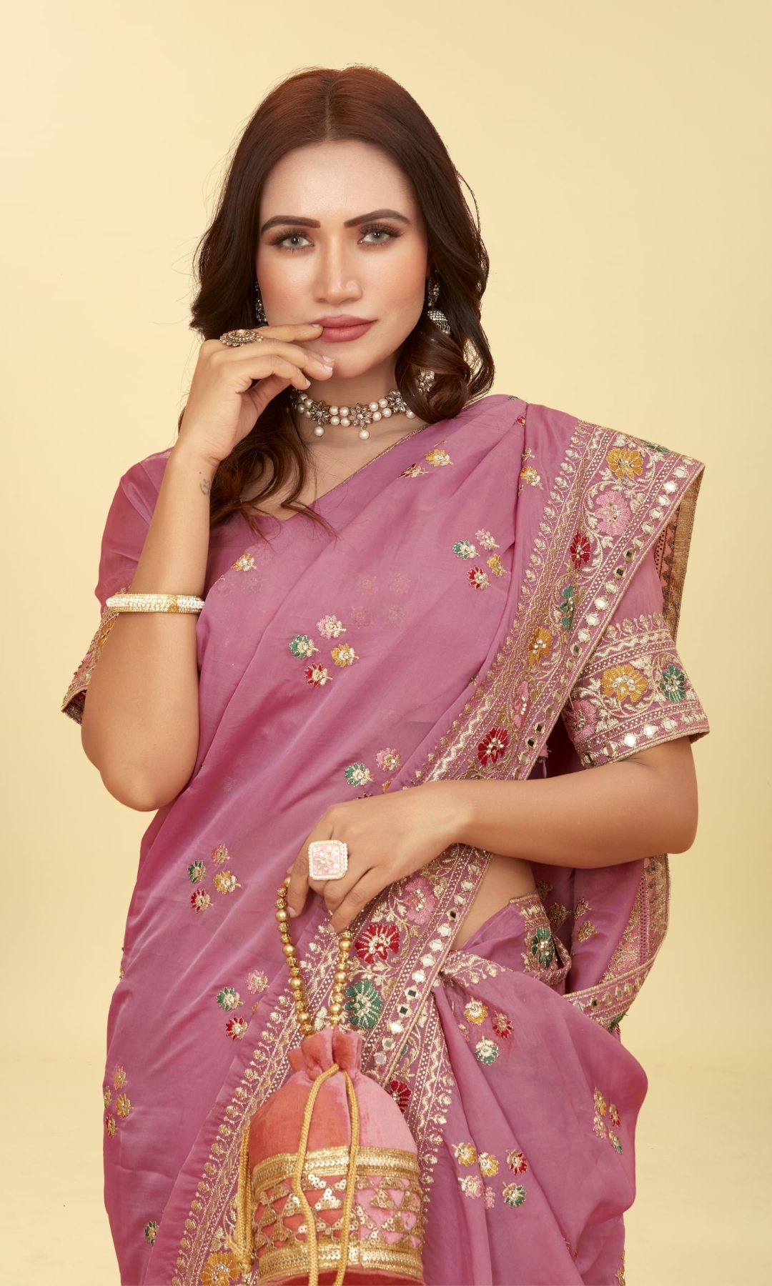 Premium Jari and Pure Mirror worked Organza Saree
