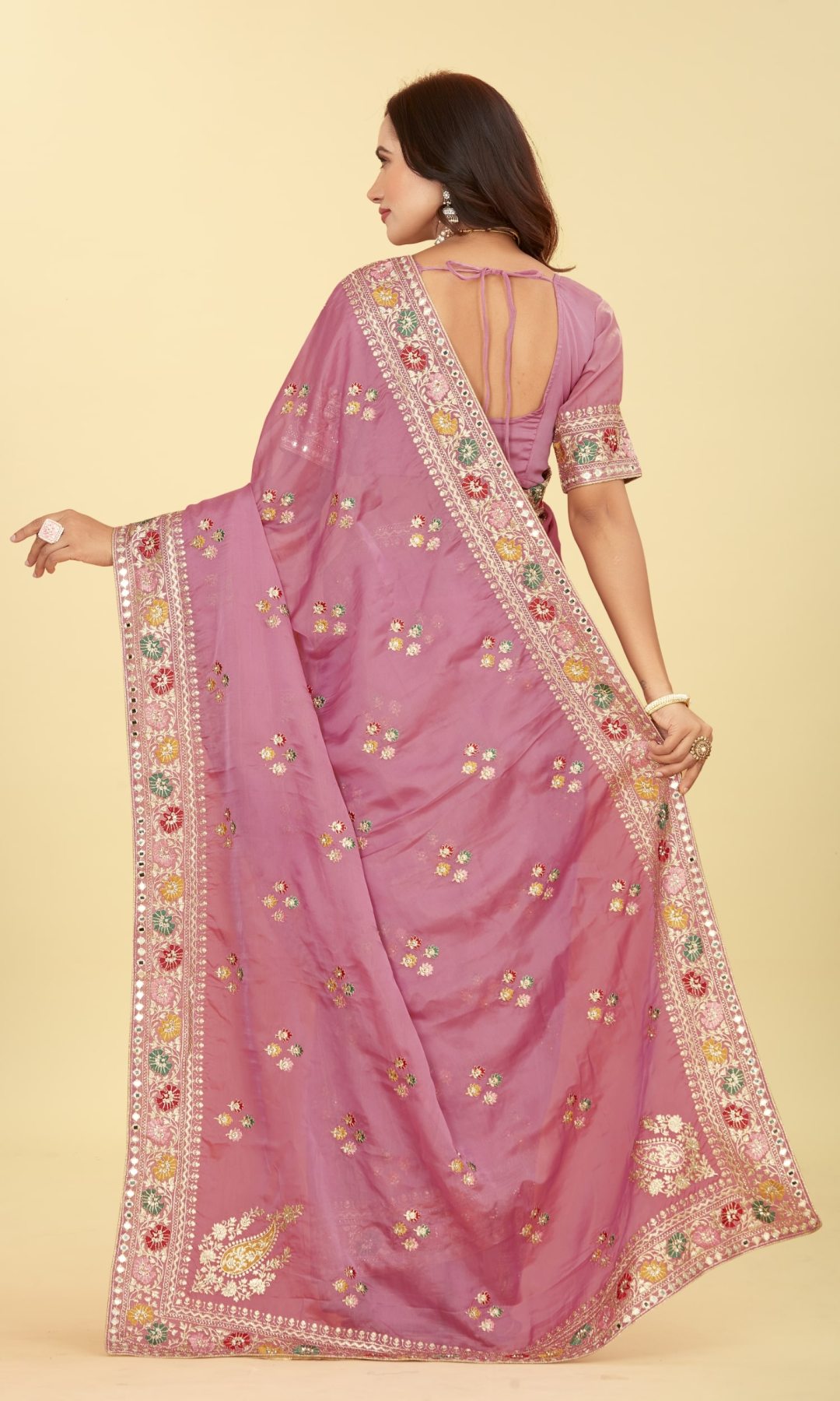 Premium Jari and Pure Mirror worked Organza Saree