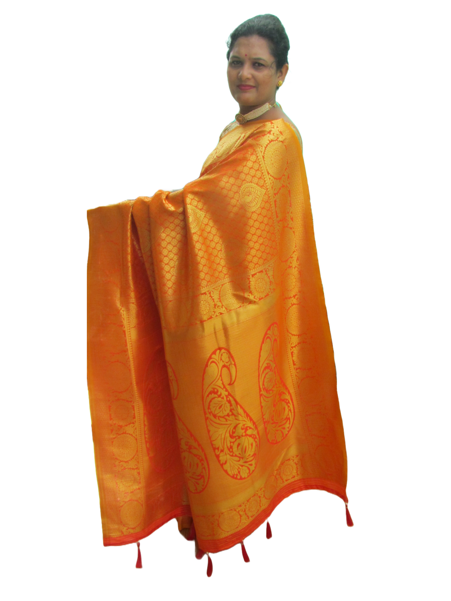 Pretty Women's Orange Kanjivaram Silk Saree