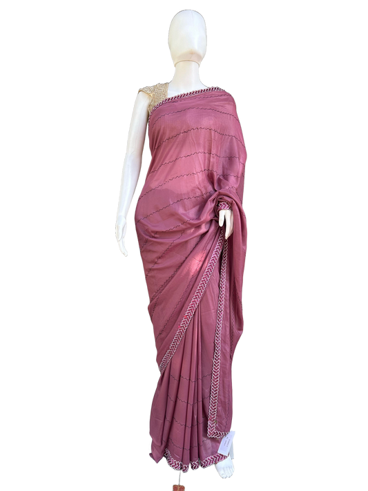 Shimmering Blush Jimmy choo Saree with Diamond work on border