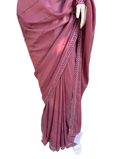 Shimmering Blush Jimmy choo Saree with Diamond work on border