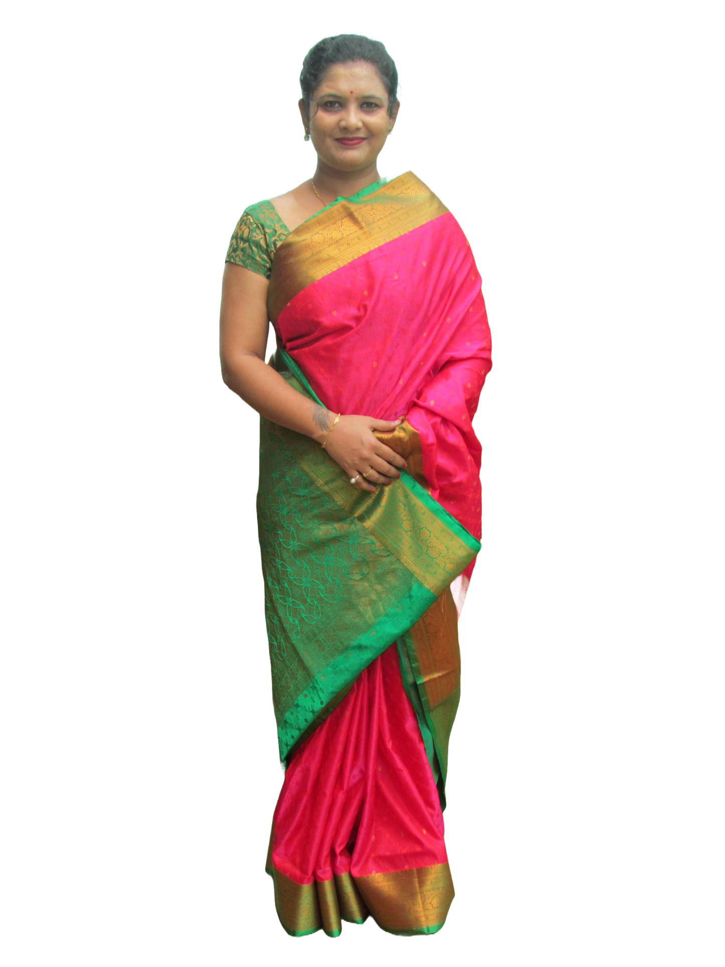 Red & Green broad bordered Silk Saree