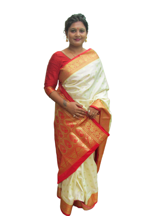 Trendy Women's Banarasi Soft Silk White Saree
