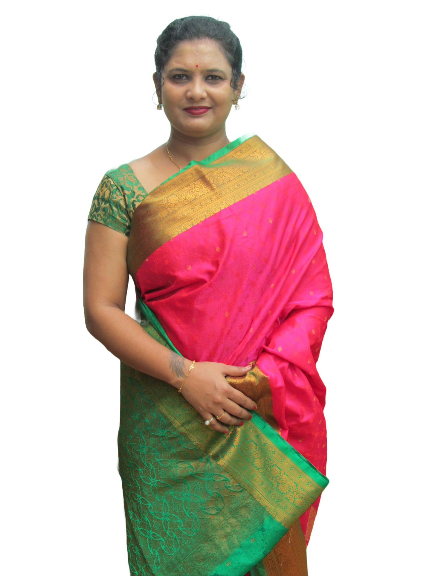 Red & Green broad bordered Silk Saree