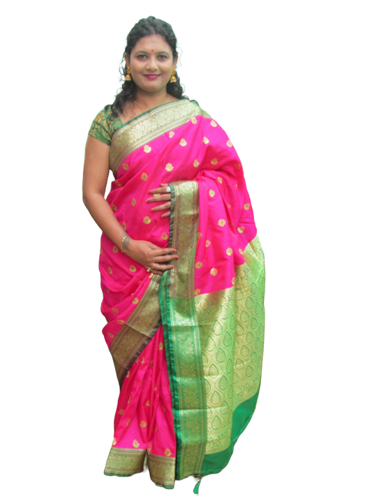 Pretty Women's Pink Banarasi Silk Saree