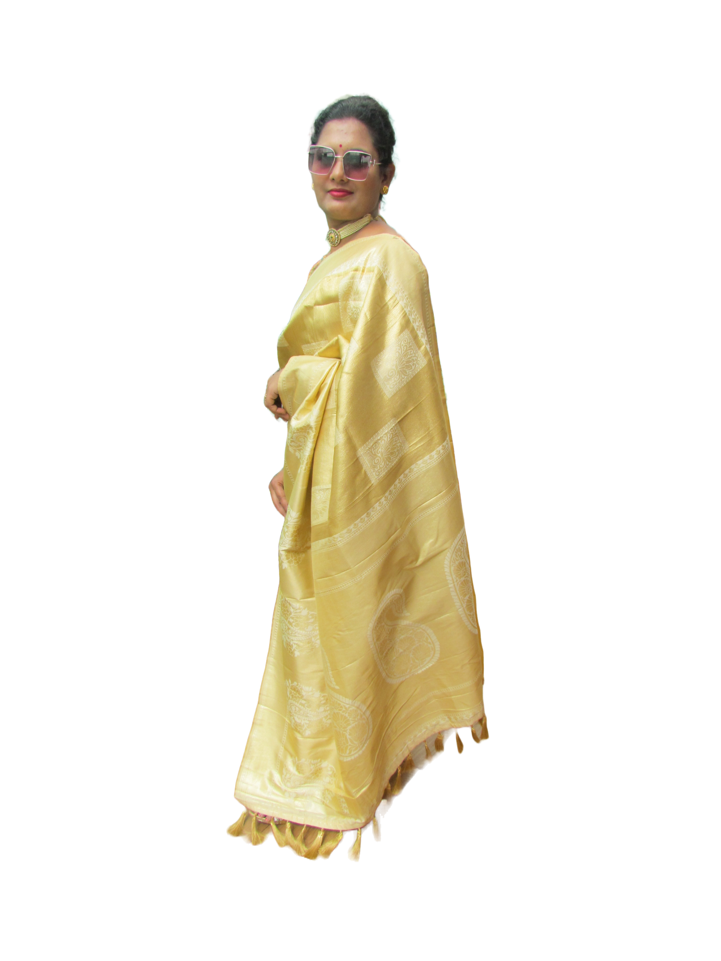 Pretty Women's Golden Kanjivaram Silk Saree