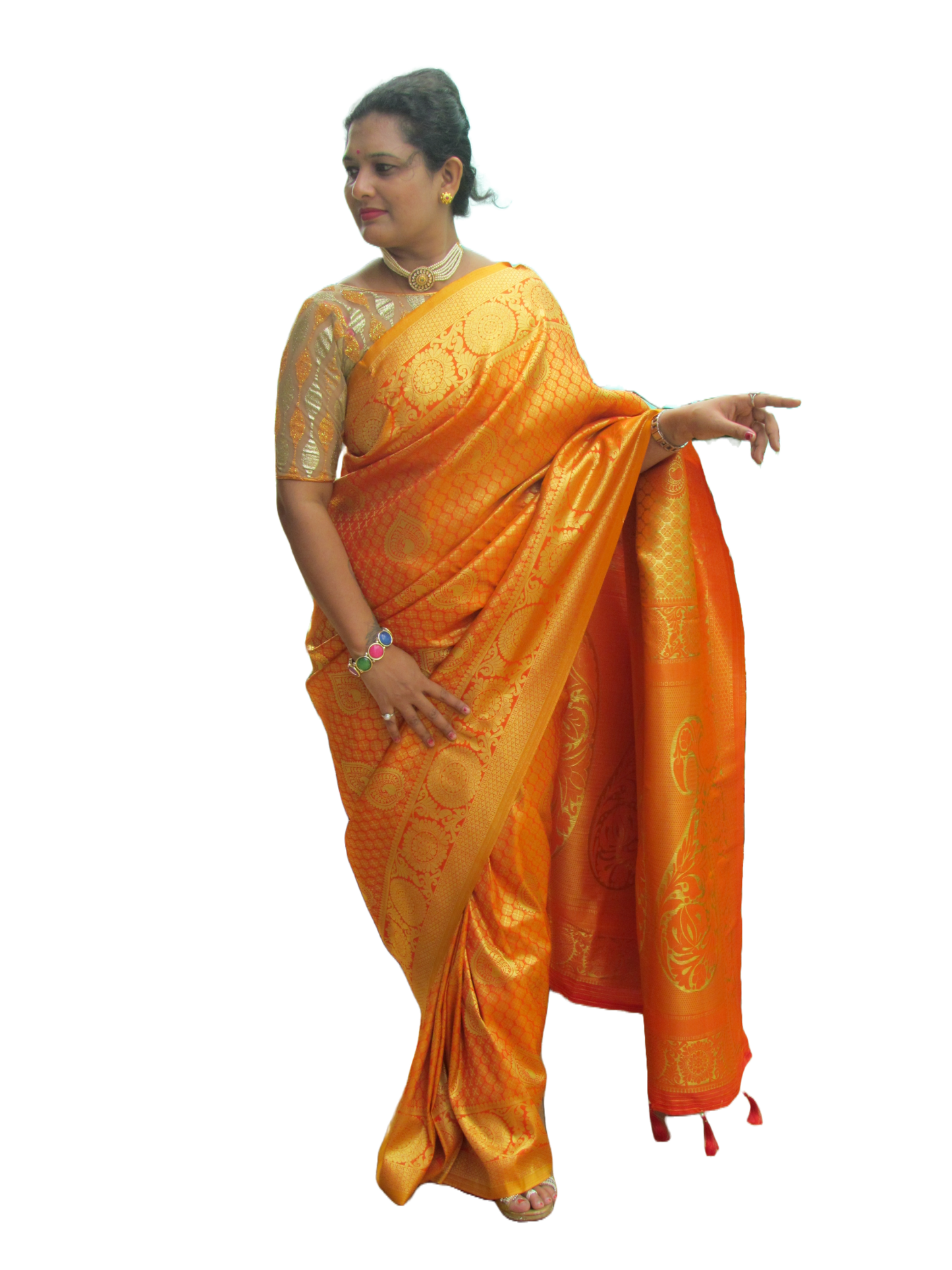 Pretty Women's Orange Kanjivaram Silk Saree