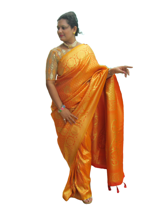 Pretty Women's Orange Kanjivaram Silk Saree