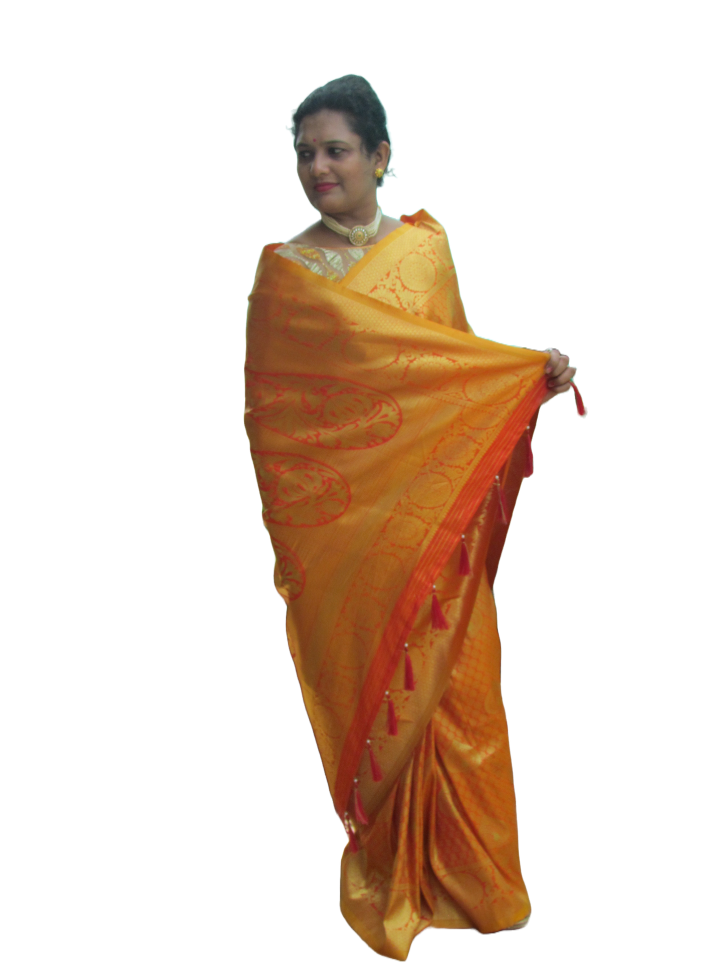 Pretty Women's Orange Kanjivaram Silk Saree