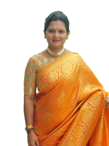 Pretty Women's Orange Kanjivaram Silk Saree