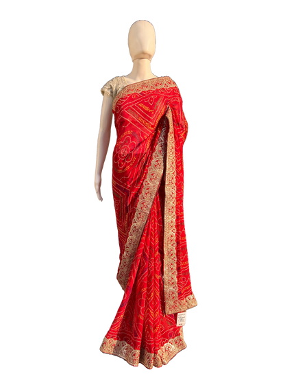Beautiful Bandhej Red Saree in Bridal look