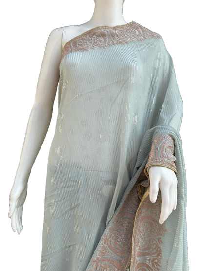 Premium Ash gray Simmer Saree with beautiful embroidery