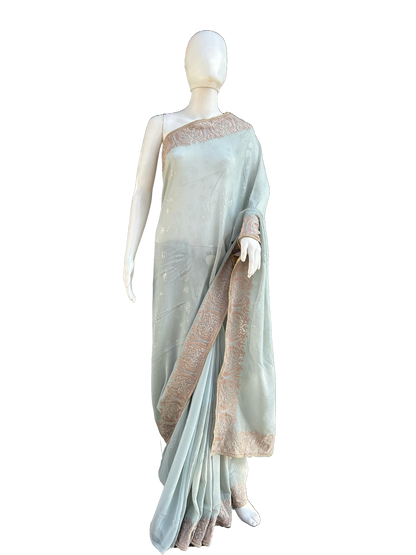 Premium Ash gray Simmer Saree with beautiful embroidery