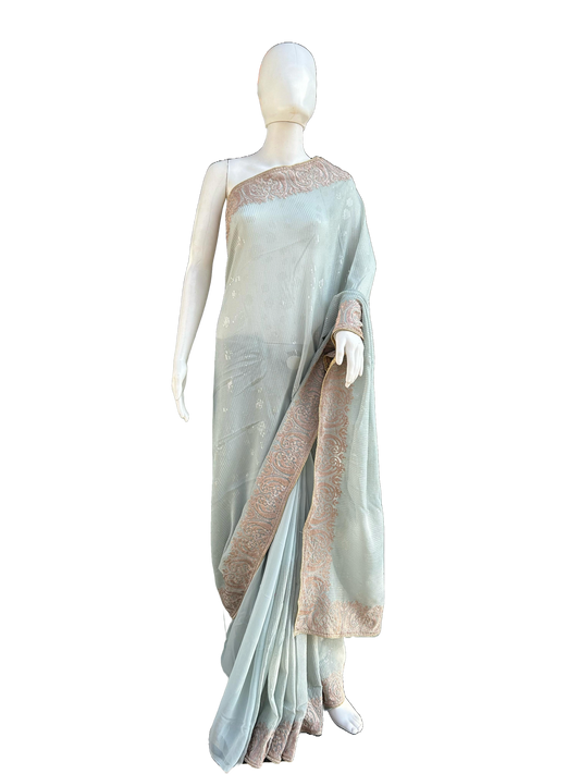 Premium Ash gray Simmer Saree with beautiful embroidery