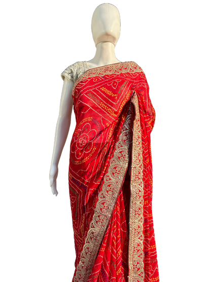 Beautiful Bandhej Red Saree in Bridal look