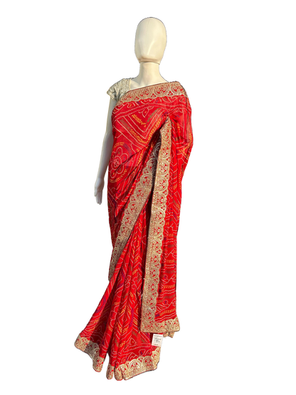 Beautiful Bandhej Red Saree in Bridal look