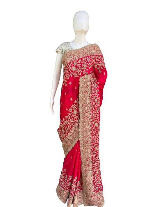 Premium quality Bridal look Saree with Satin fabric in Red Color