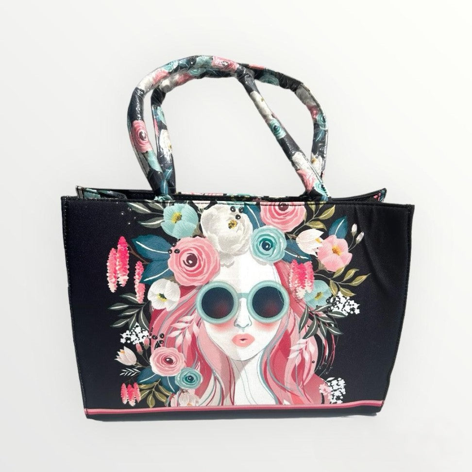 Stylish Doll printed Handbag in Black color