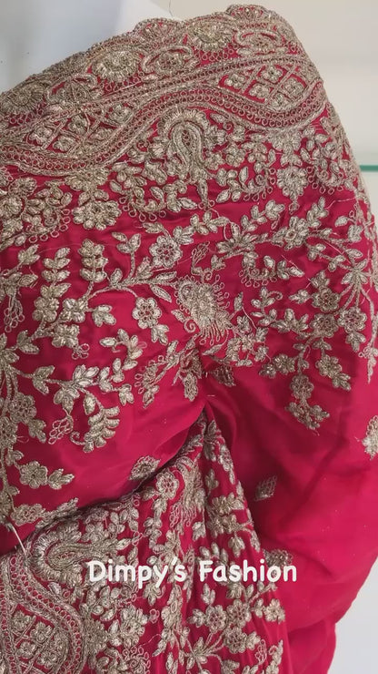 Premium quality Bridal look Saree with Satin fabric in Red Color