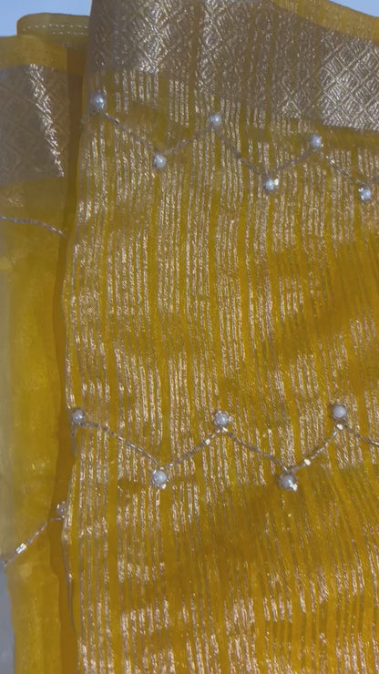 Yellow Organza Saree with Golden embroidery