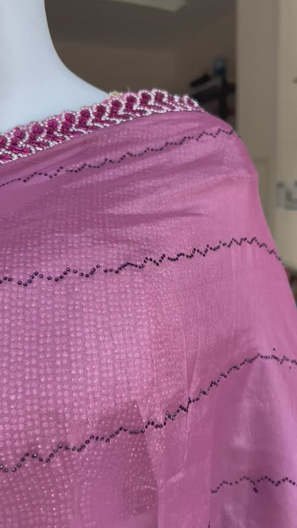 Shimmering Blush Jimmy choo Saree with Diamond work on border